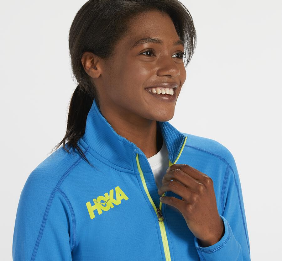 Hoka One One Womens Tops - 1/2 Zip Midlayer - Blue - CTZU89125